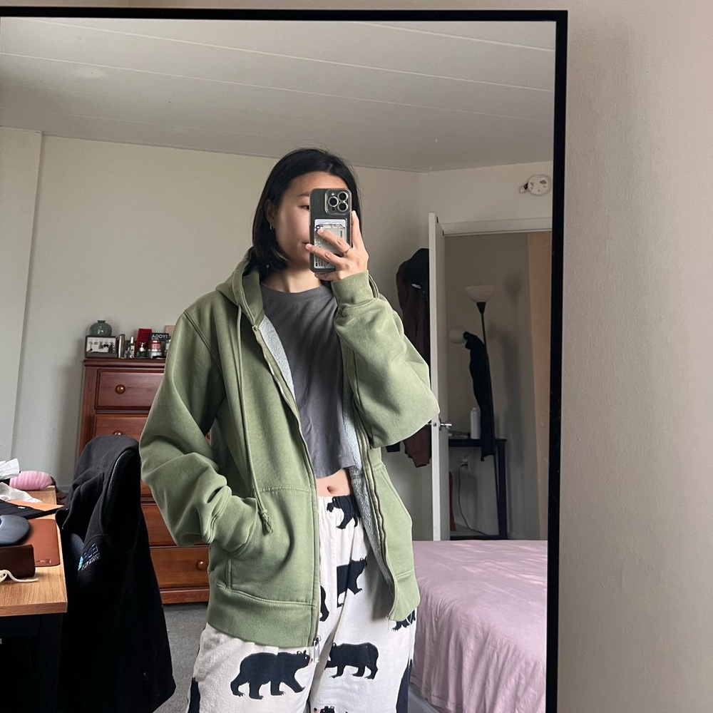 Brandy Melville Christy zip up hoodie in olive green